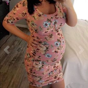 Pink floral maternity dress
